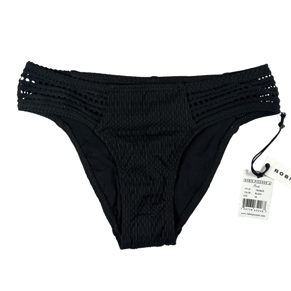 Robin Piccone Swim Bottom Womens XS Black Textured Perla Crochet Bikini Lined